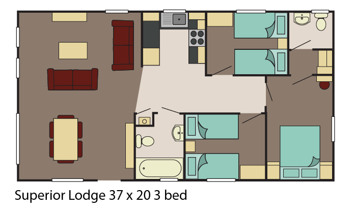 Superior Lodge 37x20 3 bed layout